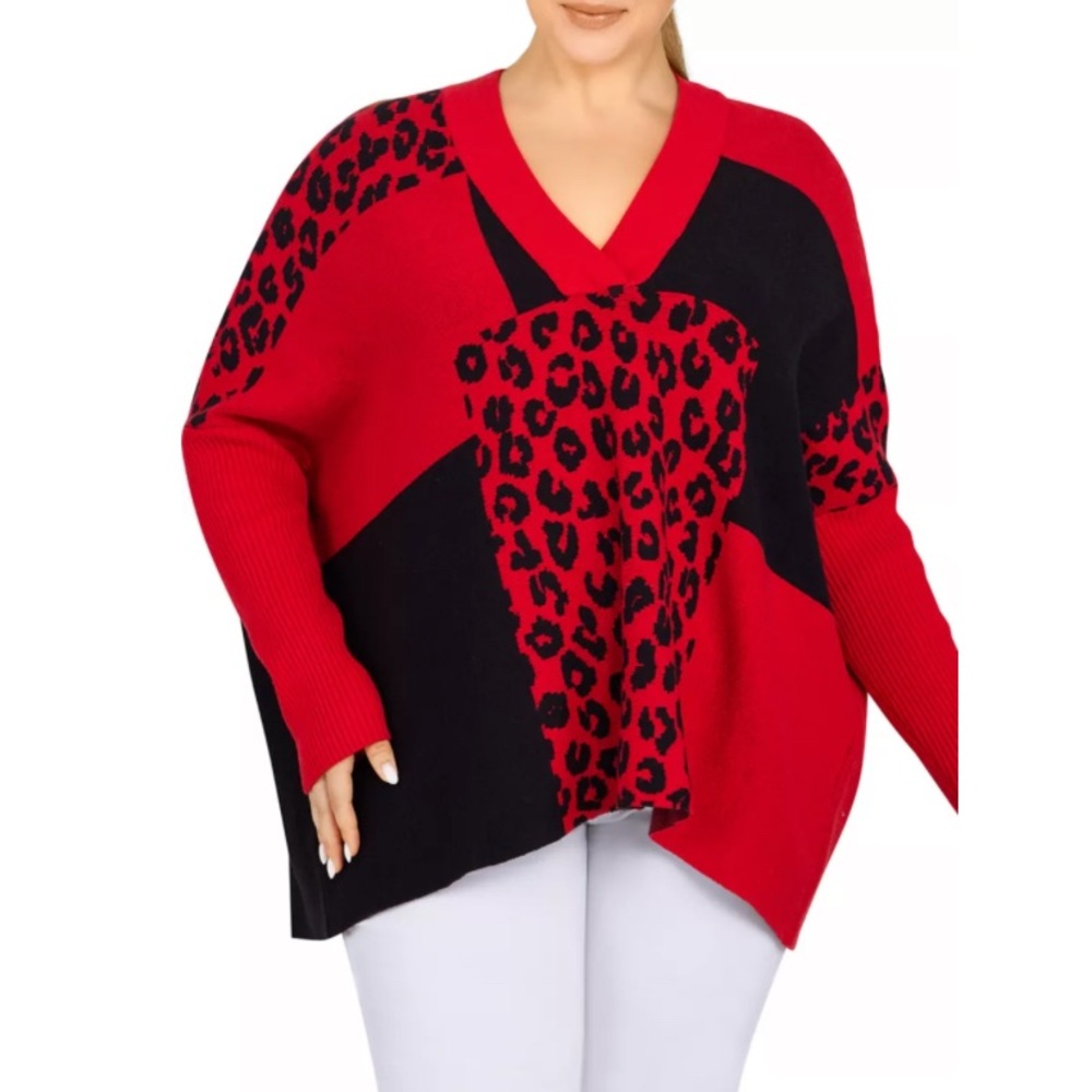 Ruby Rd Woman’s Oversize Drop Shoulder Lipstick Red Sweater